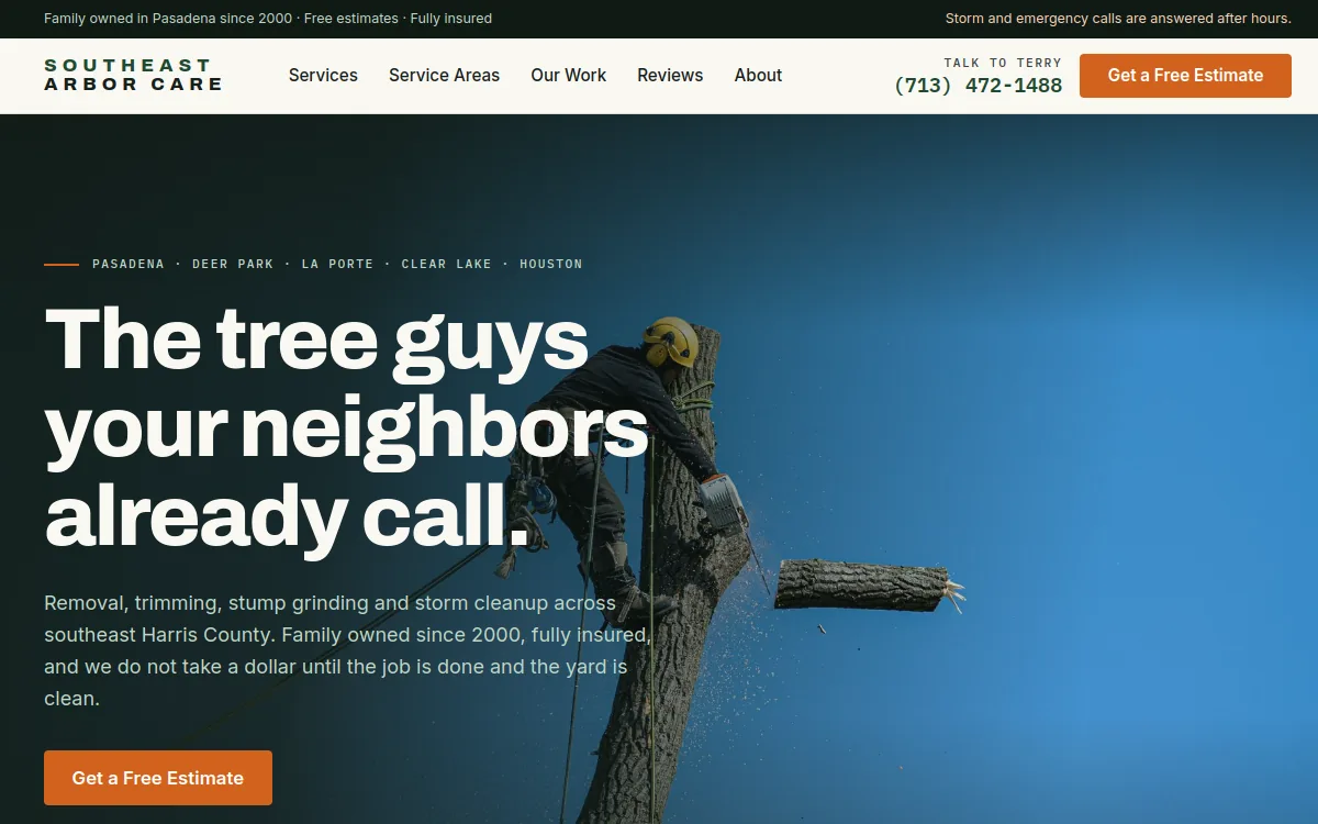 The Southeast Arbor Care website on a desktop