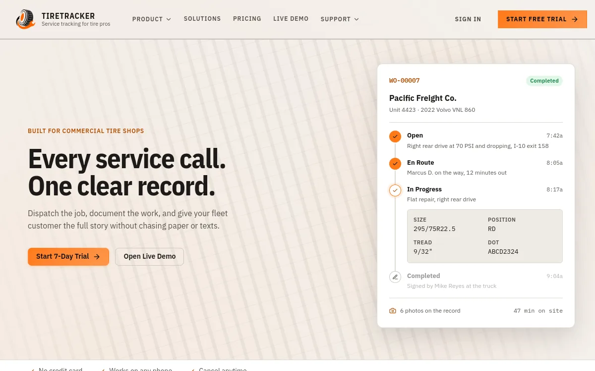 TireTracker website preview